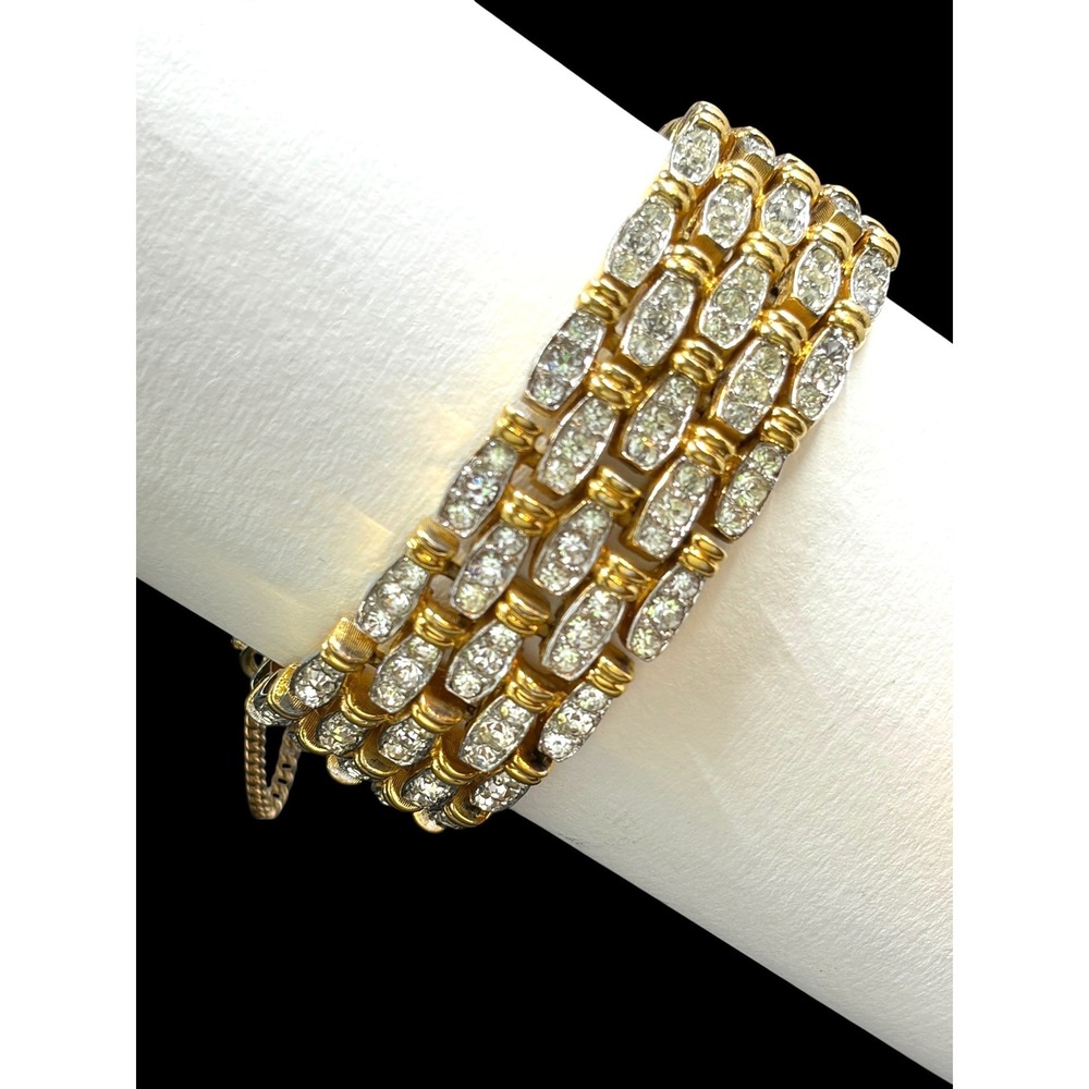 Jomaz Four Row Pavé Crystal Link Bracelet with Safety Chain Gold Silver Tone